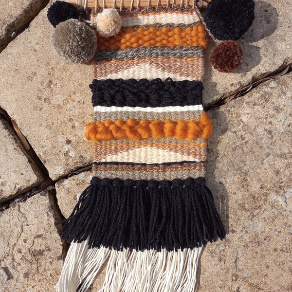 Small Black and Tan Hand Woven Wall Hanging