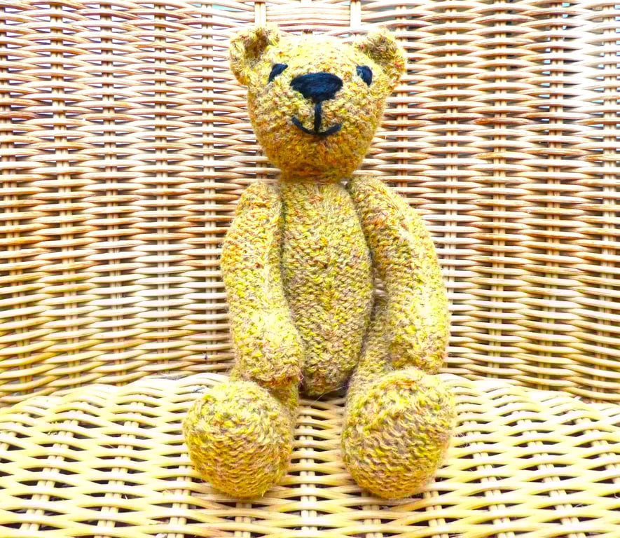 Handmade 8" Mustard Yellow Teddy Bear Knitted in 100% Wool
