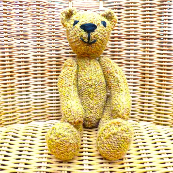Handmade 8" Mustard Yellow Teddy Bear Knitted in 100% Wool