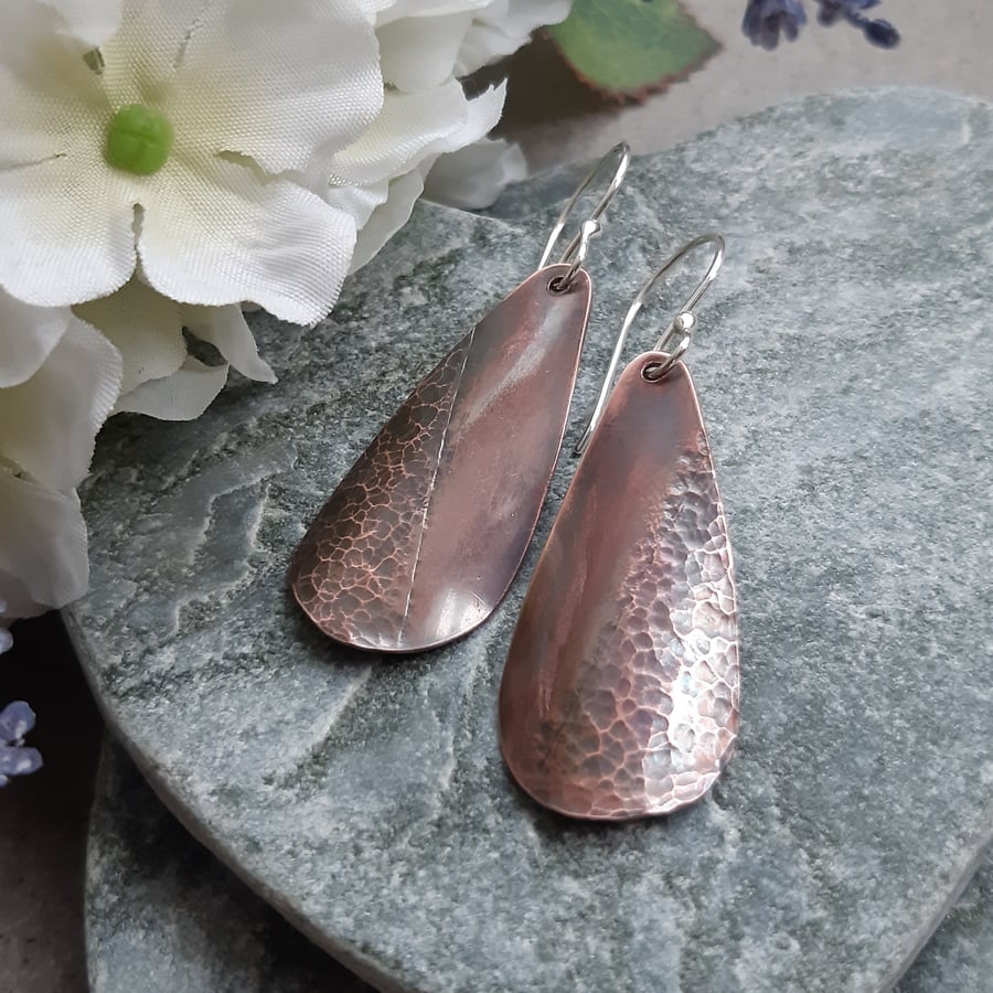 Vintage Copper Earrings Dangle Earrings With Argentium  Silver Ear Wires