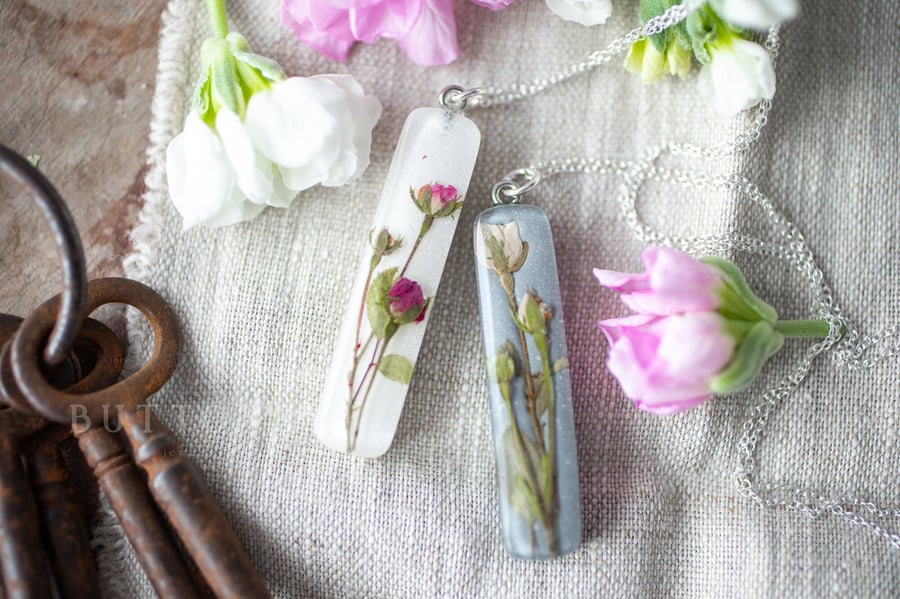 Real Rose Necklace Tiny Roses Bar Pale Pink Pressed Flower Necklace Gifts For He