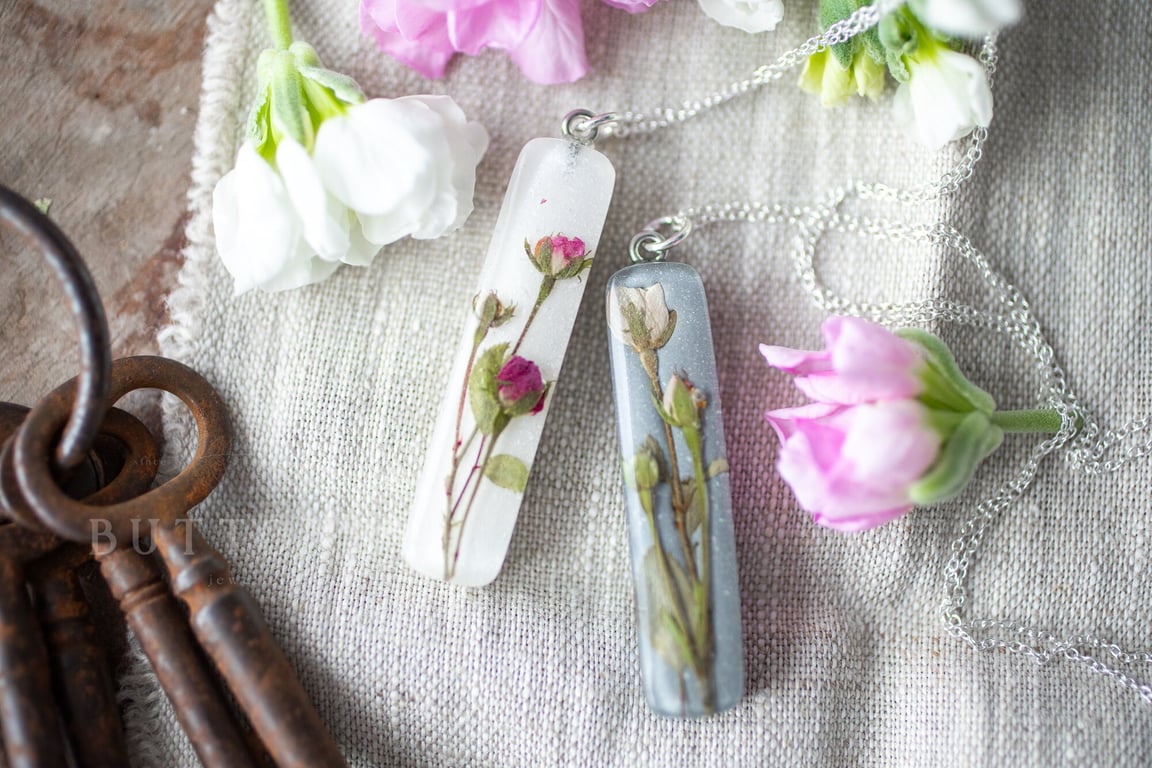 Real Rose Necklace Tiny Roses Bar Pale Pink Pressed Flower Necklace Gifts For He