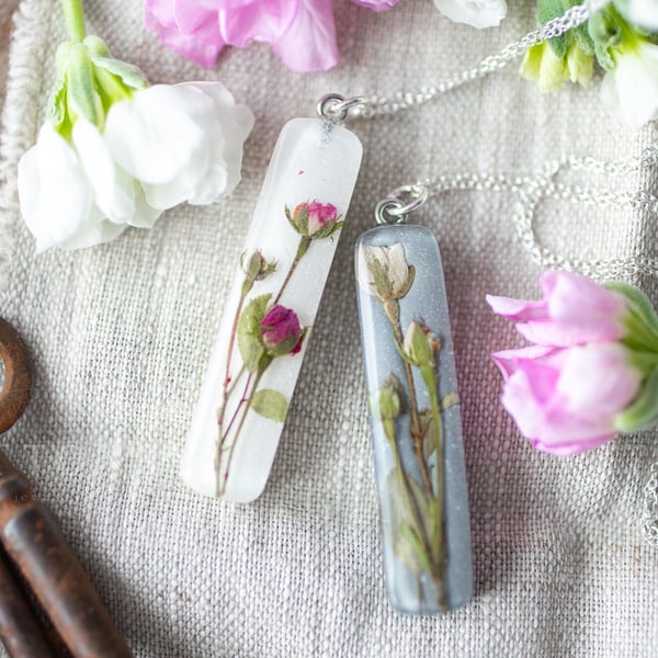 Real Rose Necklace Tiny Roses Bar Pale Pink Pressed Flower Necklace Gifts For He