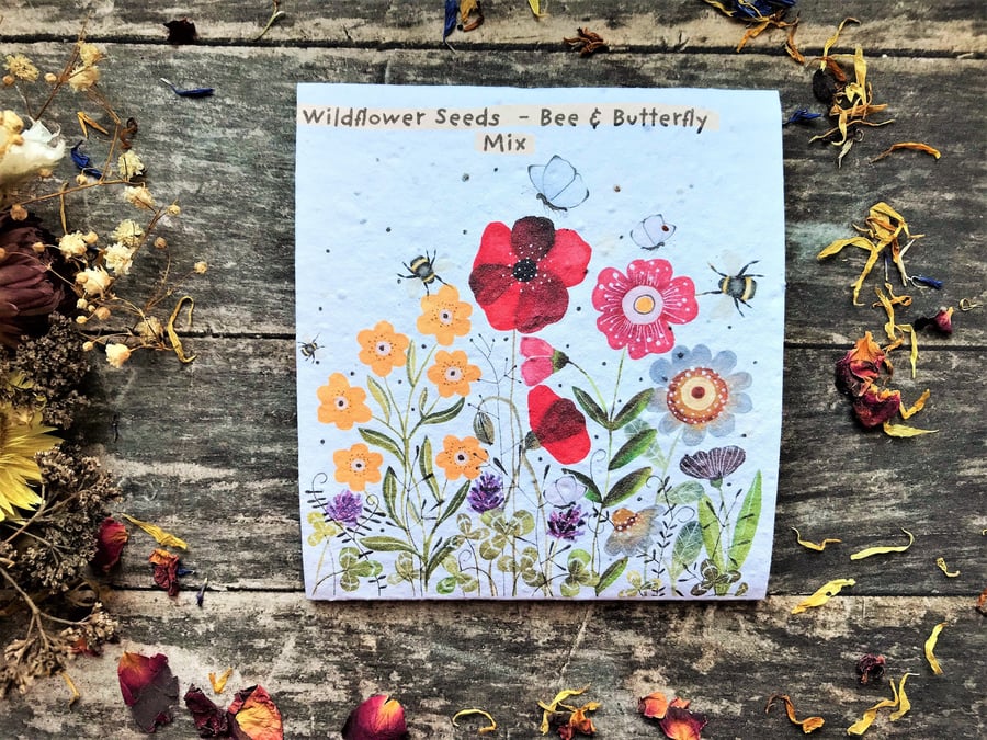 Pack of Wildflower Bee and Butterfly Seeds Mix,Illustrated nature inspired gifts