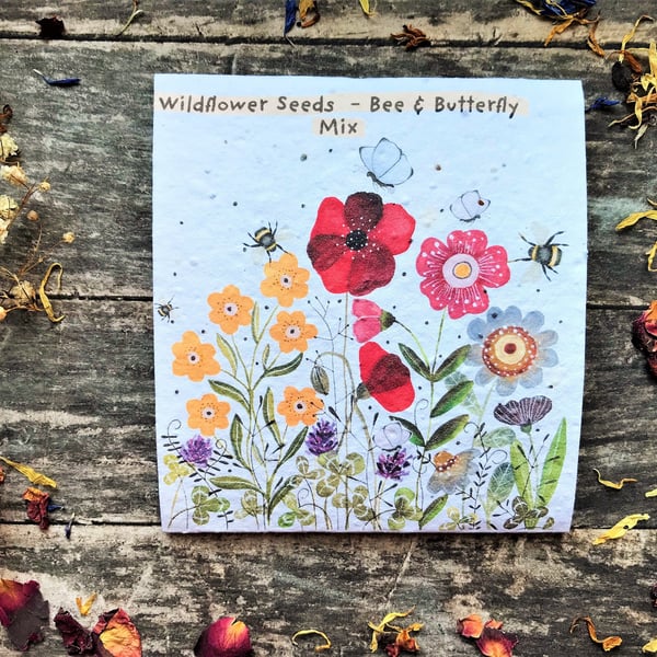 Pack of Wildflower Bee and Butterfly Seeds Mix,Illustrated nature inspired gifts