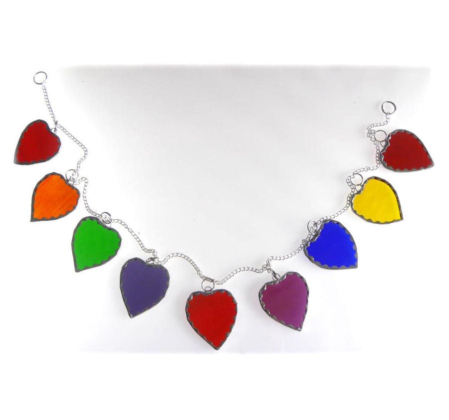 Rainbow Bunting Hearts Stained Glass 