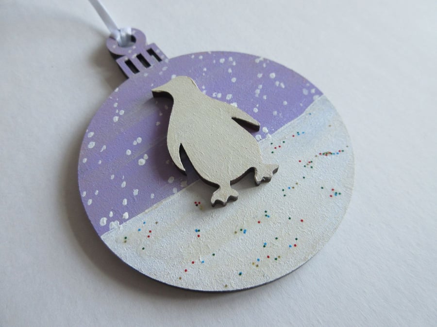 Penguin Christmas Tree Bauble Hanging Decoration Snow Winter Scene