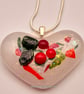 Handmade Opaline Fused Glass Heart-shaped Pendant Necklace with Holly  - Image 2