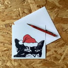 Cute Sleeping Black Cat Christmas Card -  Cat lover Xmas card, Santa cat