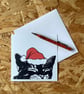 Cute Sleeping Black Cat Christmas Card -  Cat lover Xmas card, Santa cat - Image 1