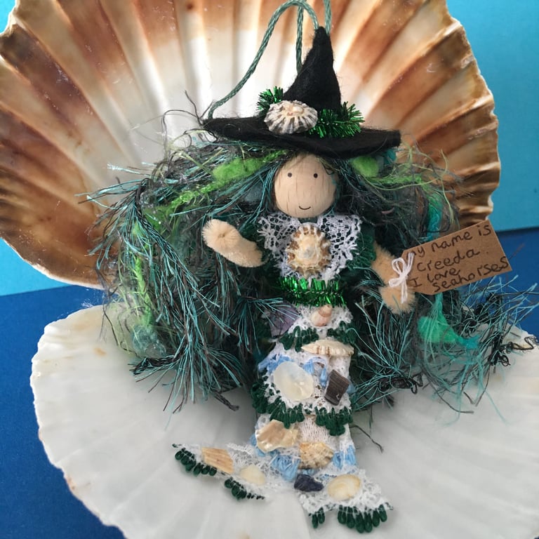 Tiny Sea Witch Mermaid Doll Hanging Decoration, Halloween Witch Decoration