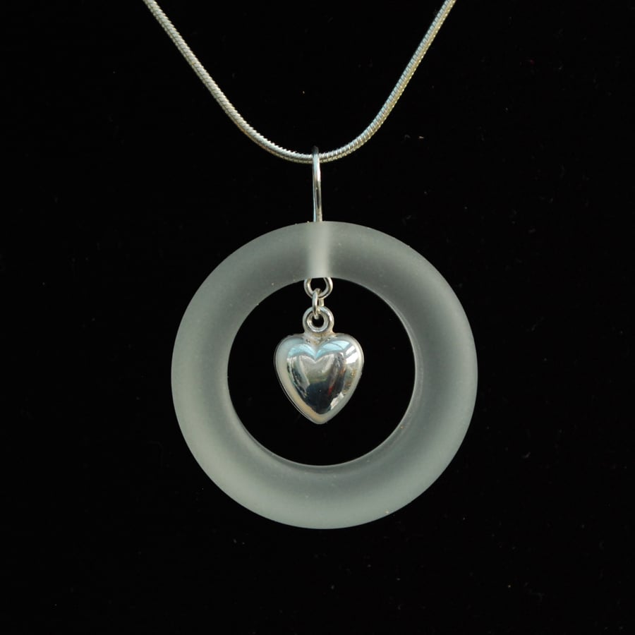 Sterling silver heart in glass ring pendant
