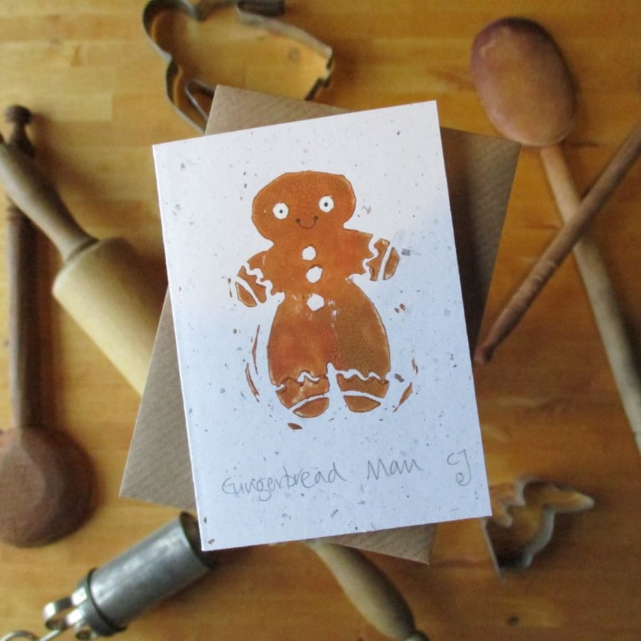 SALE - Gingerbread Man - lino cut print Christmas card