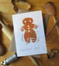 SALE - Gingerbread Man - lino cut print Christmas card