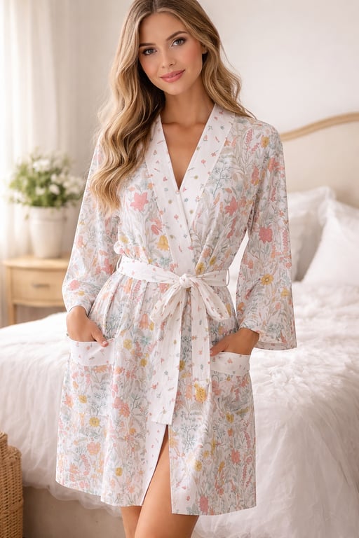 Bath robe floral summer cotton dressing gown one size 10 to 16 bath robe
