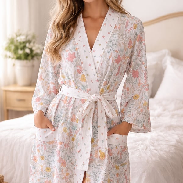 Bath robe floral summer cotton dressing gown one size 10 to 16 bath robe
