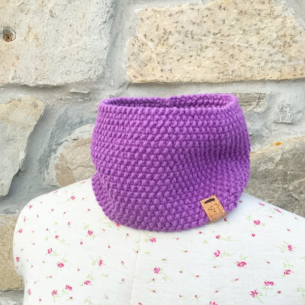 Hand Knitted Neck Warmer. Cowl. Infinity Scarf. Headband. Lavender Scarf. 