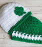 Emerald Green and White Crochet Baby Beanie Hat, 3 Styles and Size Choices - Image 6