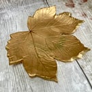 Large Golden Maple Leaf Trinket Dish Jewellery Tray Handmade Clay Autumn Leaves 