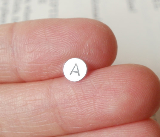 tiny inital earring studs, handmade in sterling silver