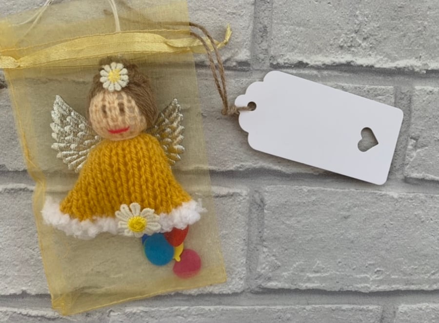 Knitted mini fairy angel, Christmas fairy , hanging tree decoration 