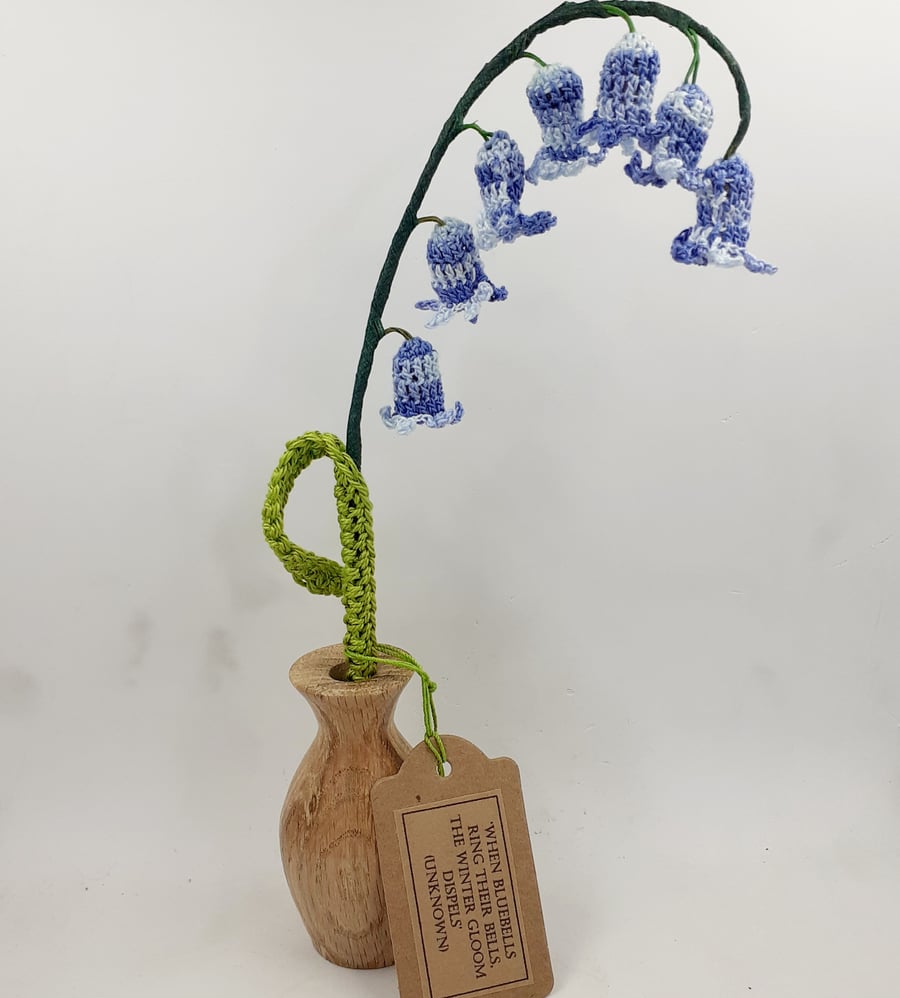 Bluebell Wood - Crochet Bluebell in Turned Oak Vase