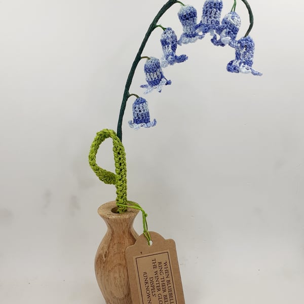 Bluebell Wood - Crochet Bluebell in Turned Oak Vase