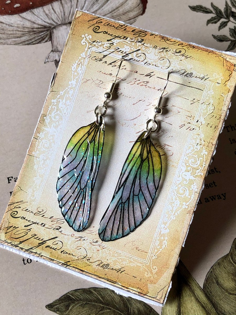 Sparkling Pastel Sterling Silver Fairy Wing Earrings