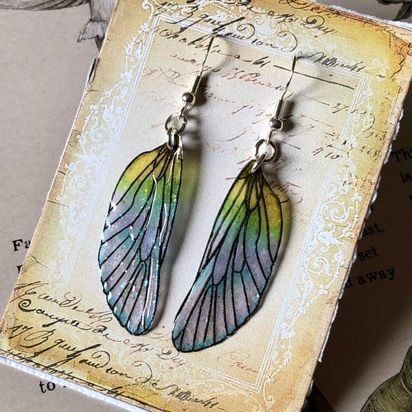 Sparkling Pastel Sterling Silver Fairy Wing Earrings
