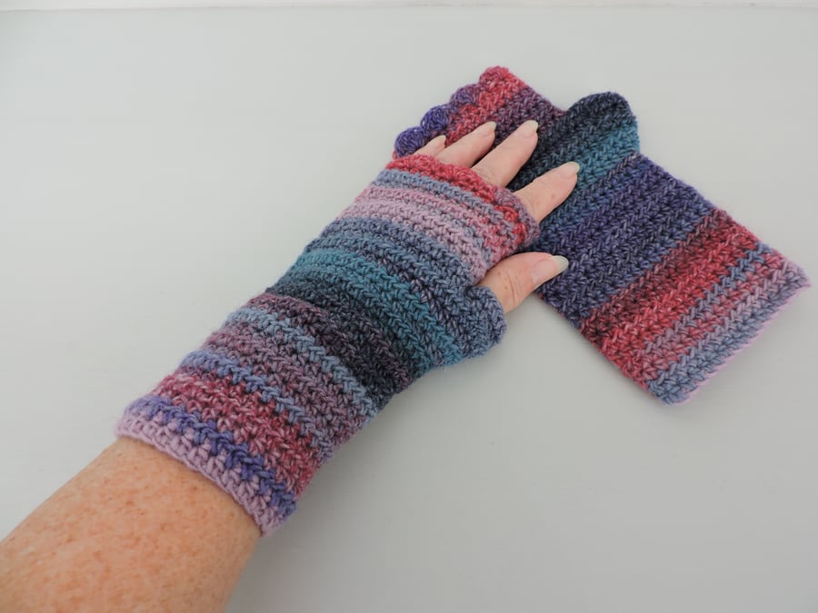 Fingerless Mitts   Light Blue Mauve Red Dark Blue Aqua