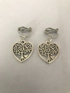 clip on earrings with tree of life heart  tibetan silver charm