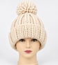 Ladies Super-chunky Hand-knitted Bobble Hat, Cream - Image 3