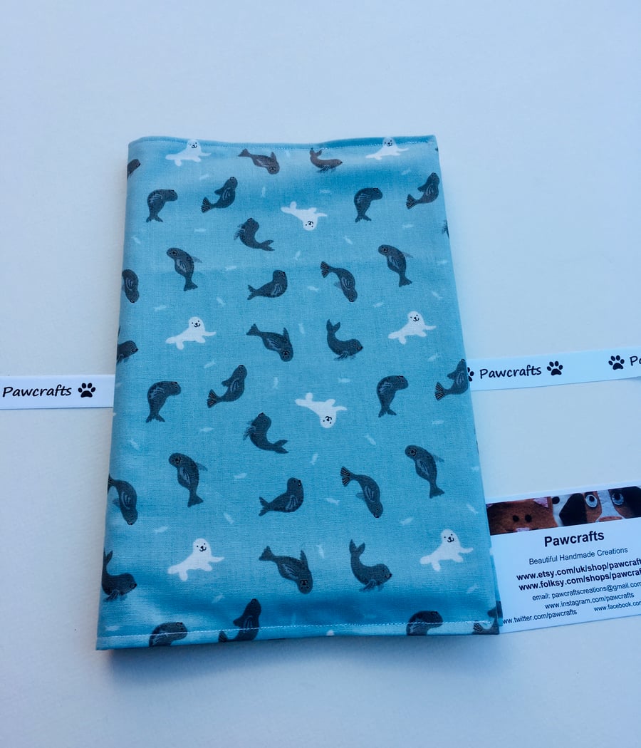 Seal Notebook Cover, A6, Sea-life, fabric cover, Handmade, Gift Idea
