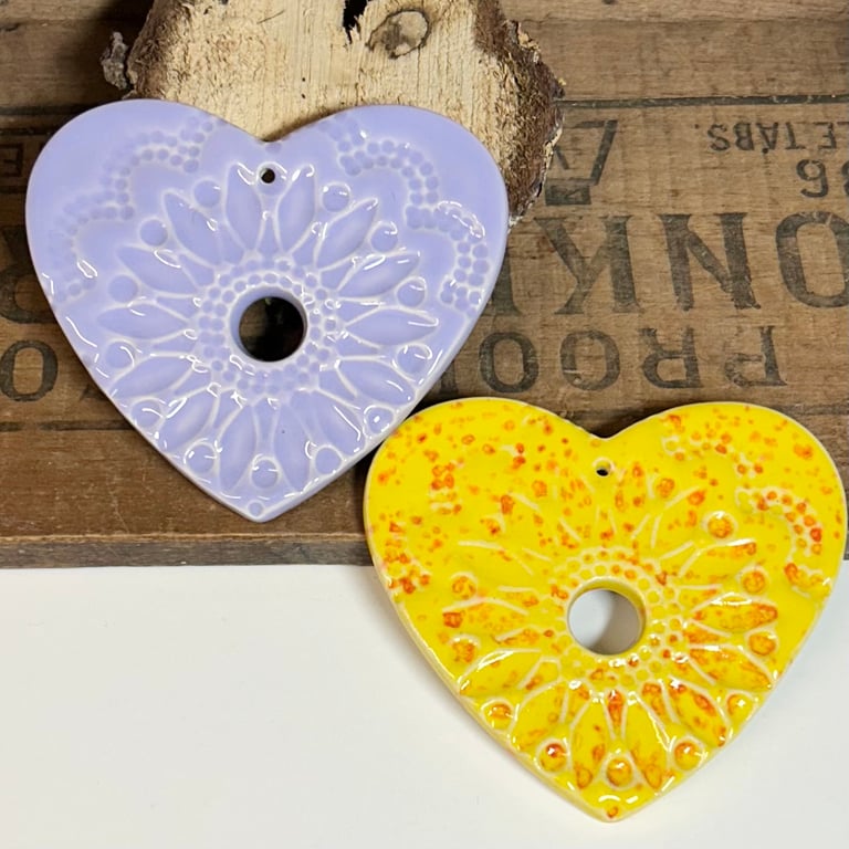 Perfectly imperfect set of two heart hanging decorations