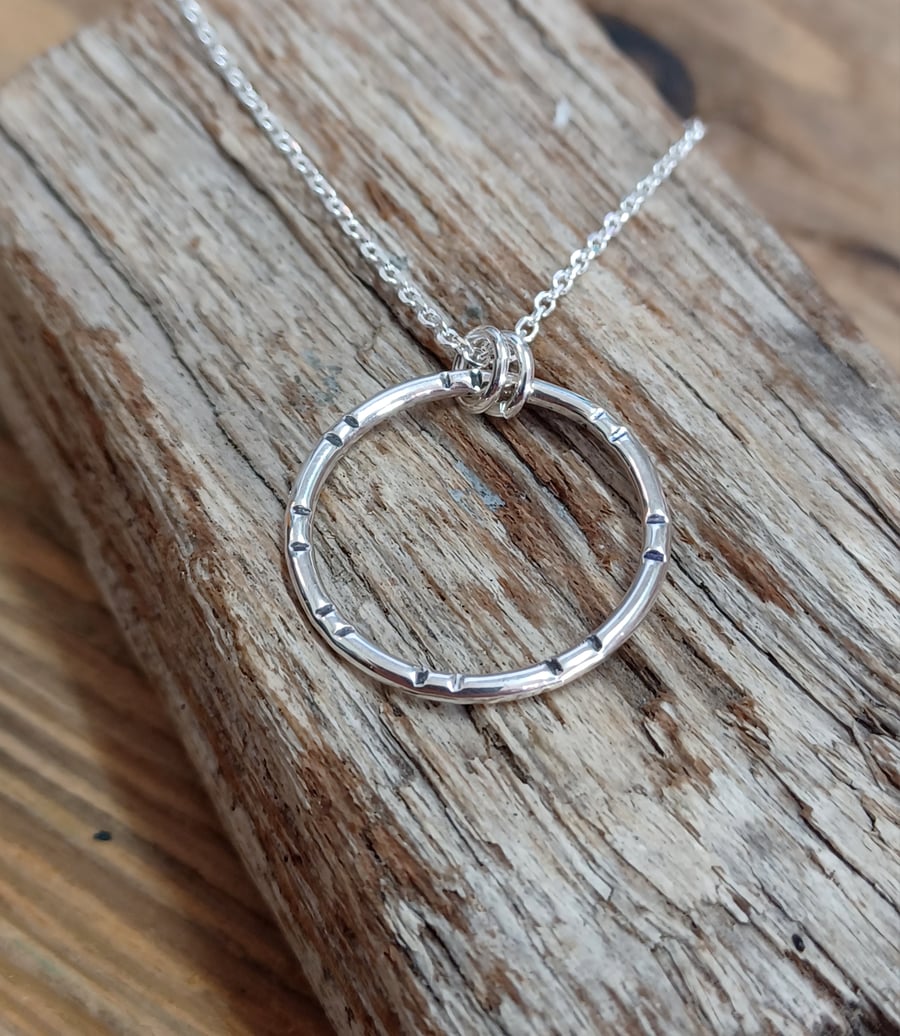 Silver hoop circle necklace , pendant 