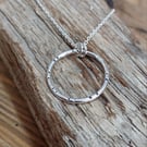 Silver hoop circle necklace , pendant 