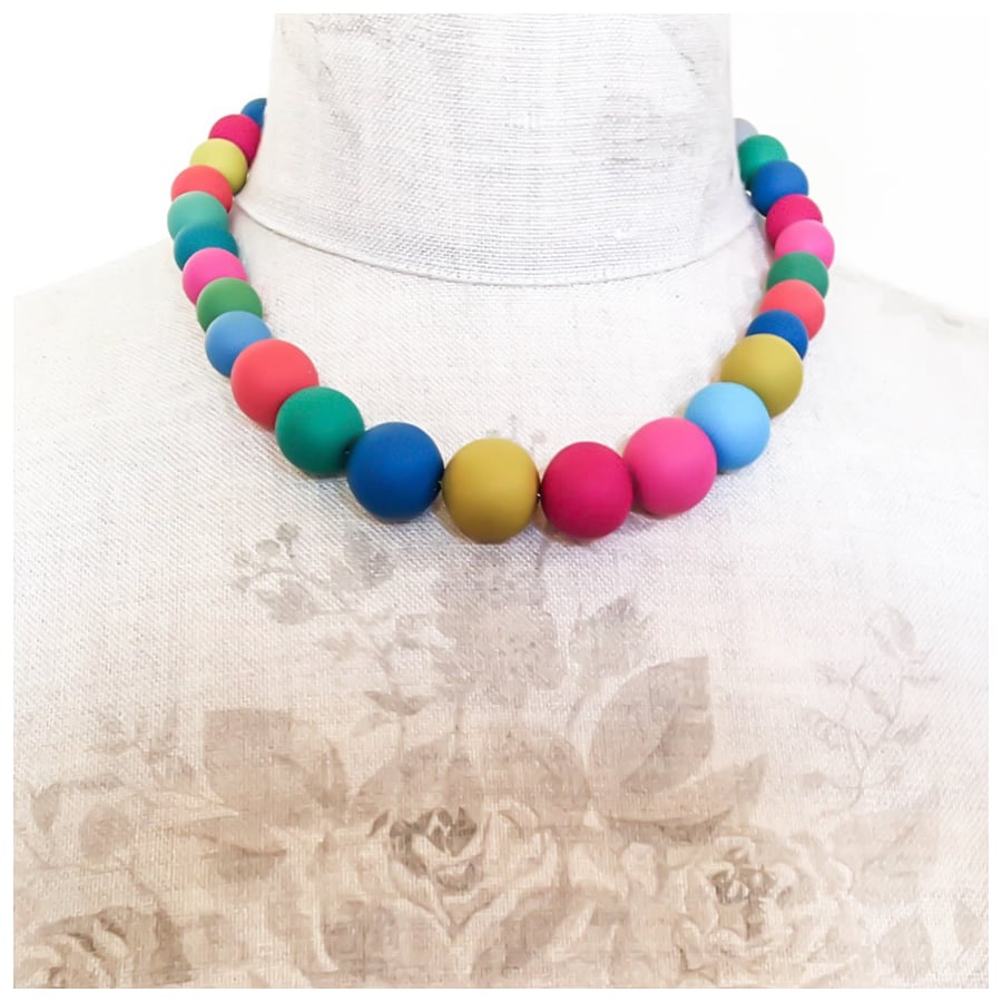 Beaded Statement Necklace in Summery Multicolours, Modern Contemporary Jewellery