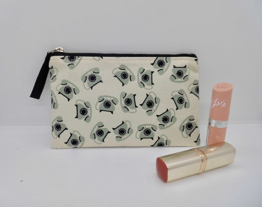 SOLD Make up bag coin purse in retro phone fabric