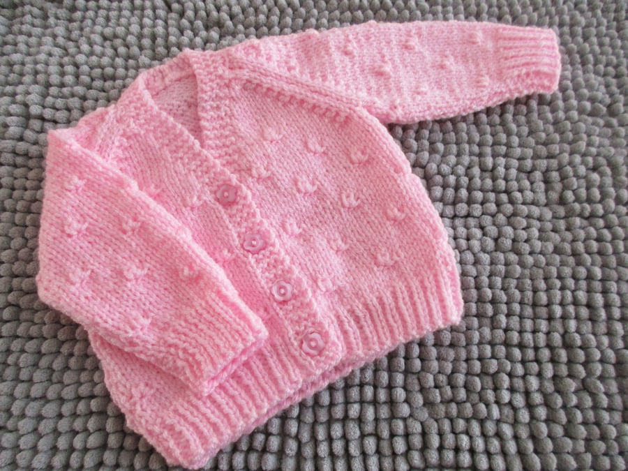 14" Newborn Girls Pink Knots Patterned Cardigan