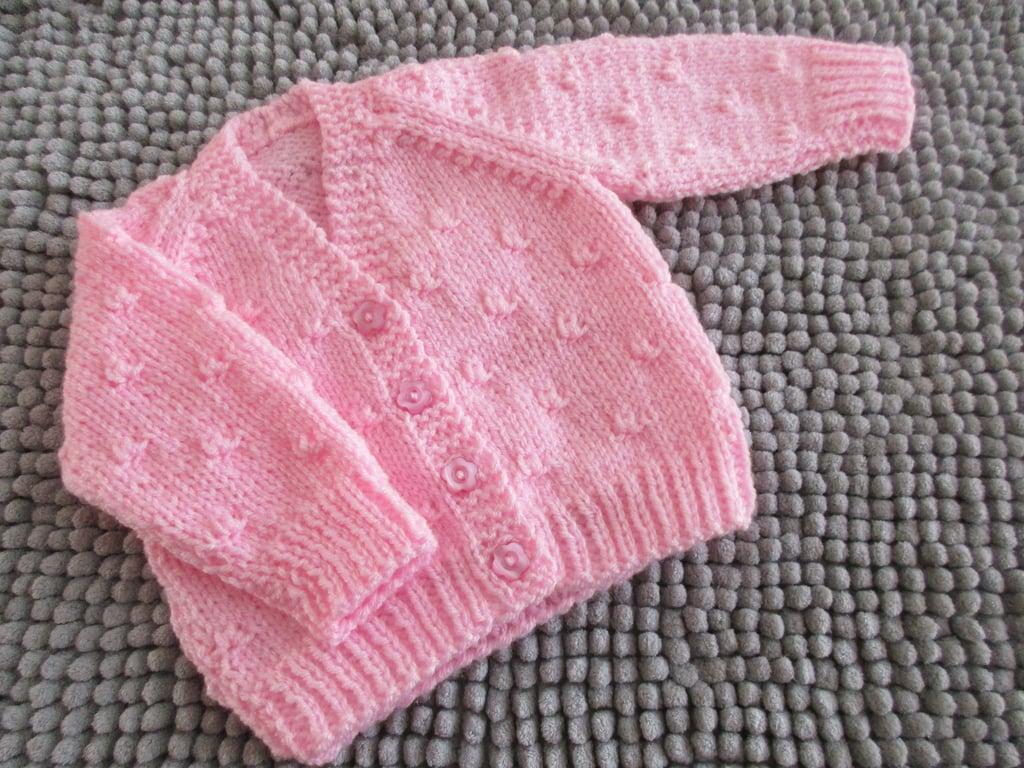 14" Newborn Girls Pink Knots Patterned Cardigan