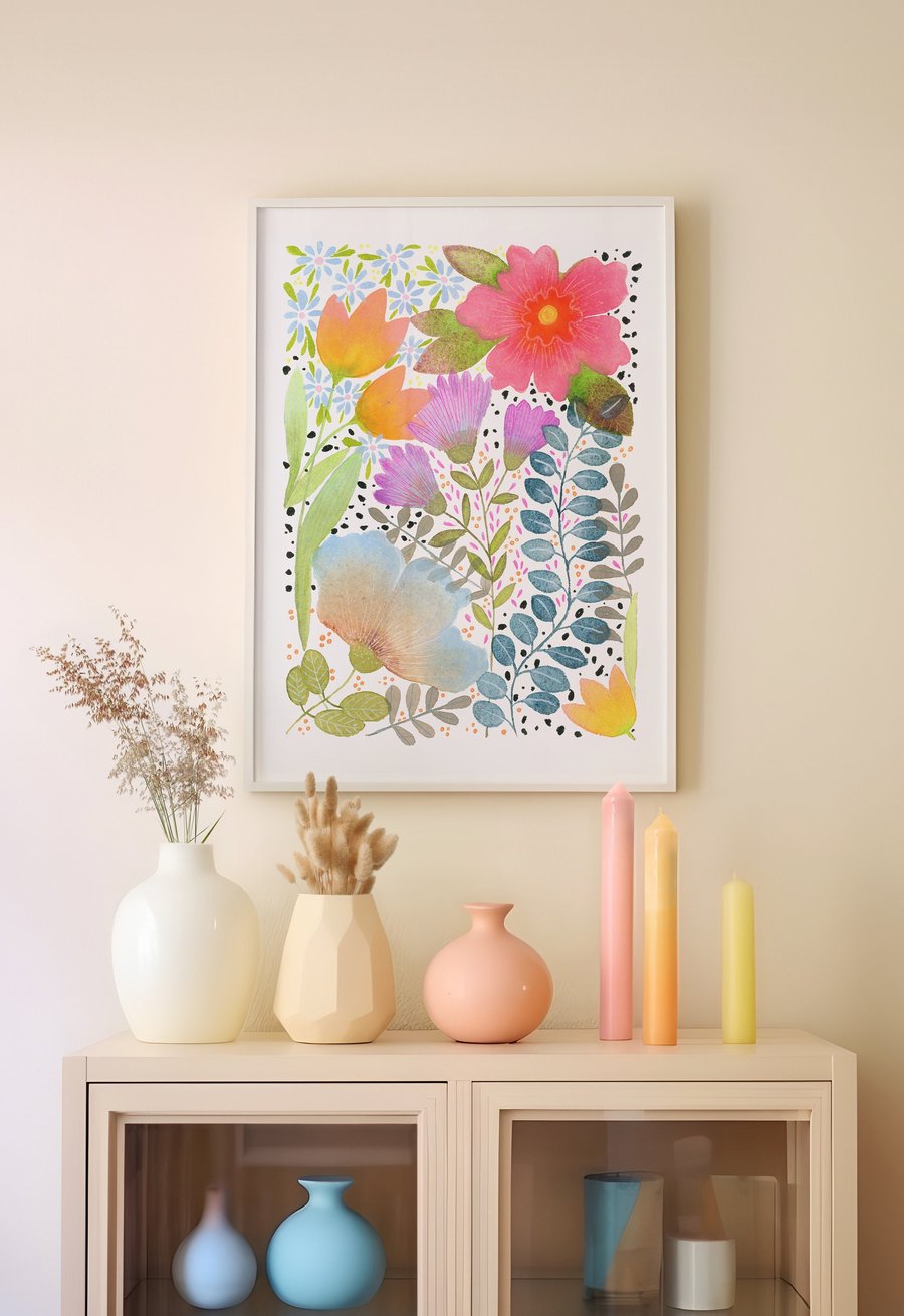 Floral wall art, Flowers, Watercolour floral print,A4 Art Print, Home Decor