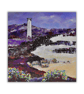 Coast painting - coastal landscape - lighthouse - framed - cliffs - wildflowers