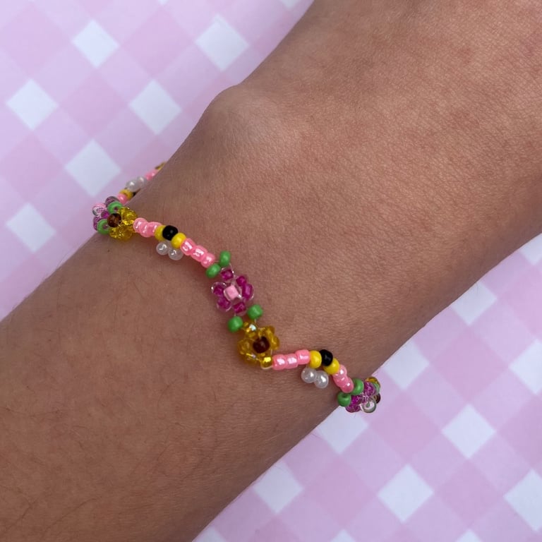 Flowers and Bees Seed Bead Bracelet