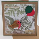 Handmade birthday card with removable hand painted clay robin magnet keepsake 