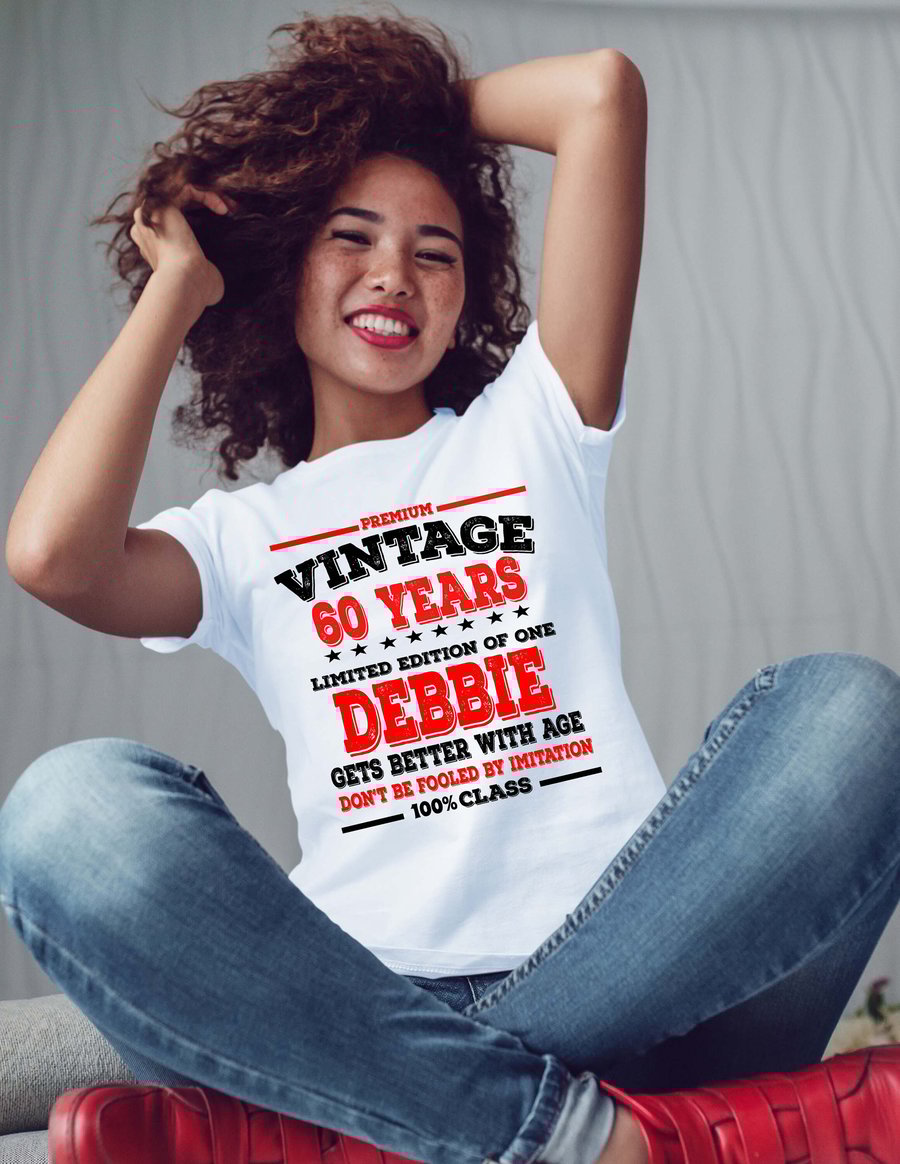 Ladies Personalised 60th Birthday T-Shirt Any age to order add NAME of choice