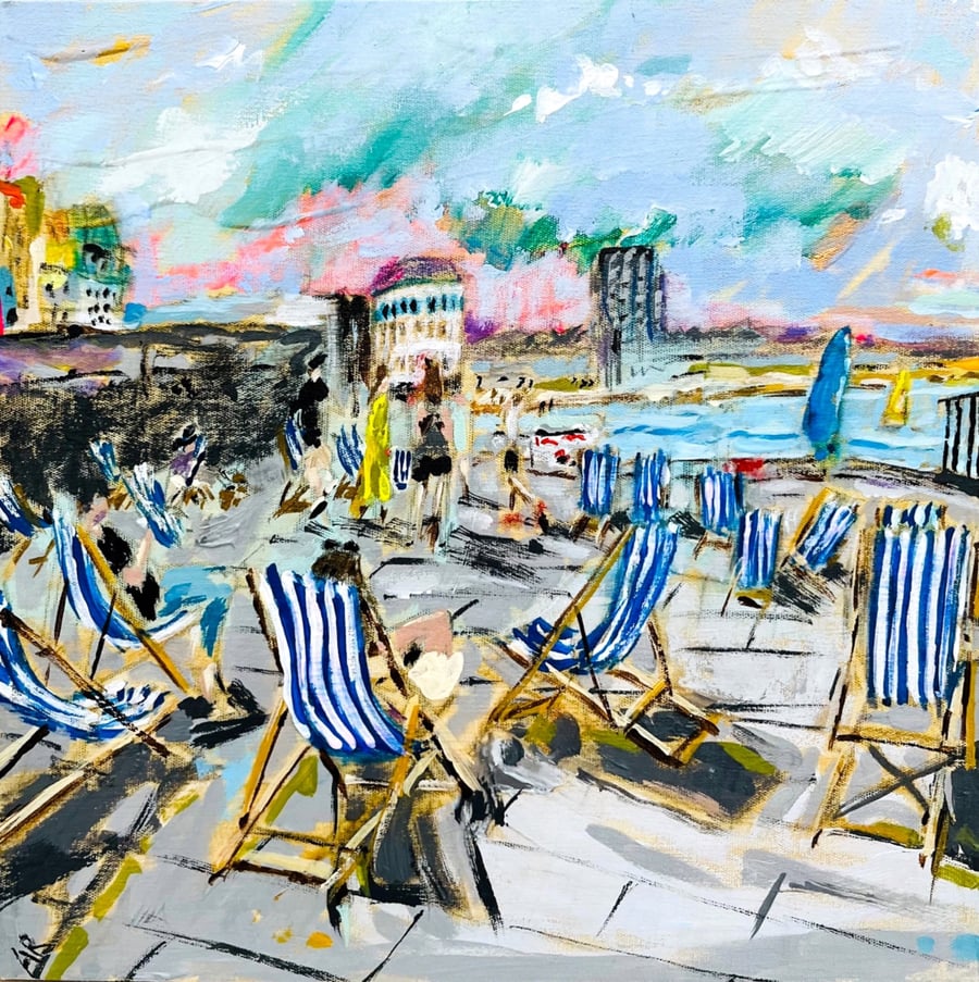 Image of Deckchairs – Margate Harbour Greeting Card