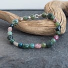 Gemstone beaded sterling silver bracelet, semi-precious stone beads