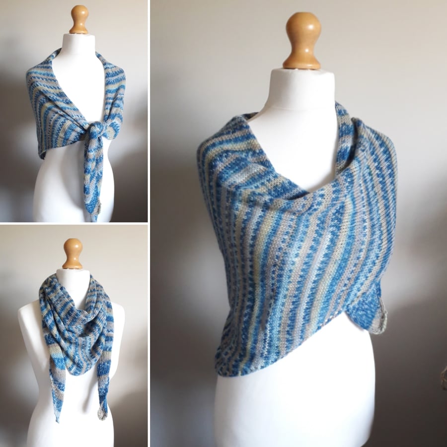 Blue Wrap, Shawl, Stole -  75% Wool