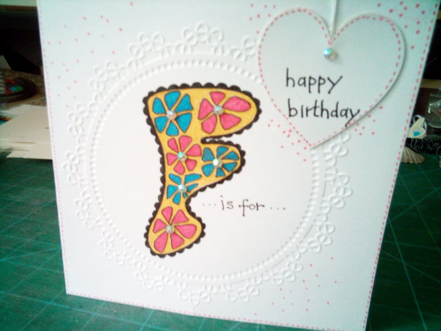 Letter F initial birthday card