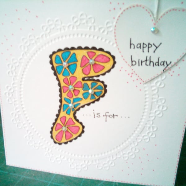 Letter F initial birthday card